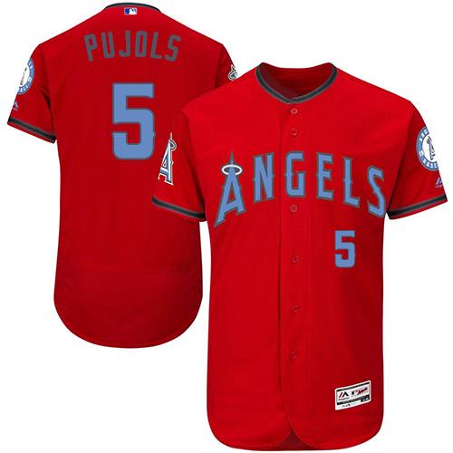 Angels of Anaheim #5 Albert Pujols Red Flexbase Authentic Collection Father's Day Stitched MLB Jersey